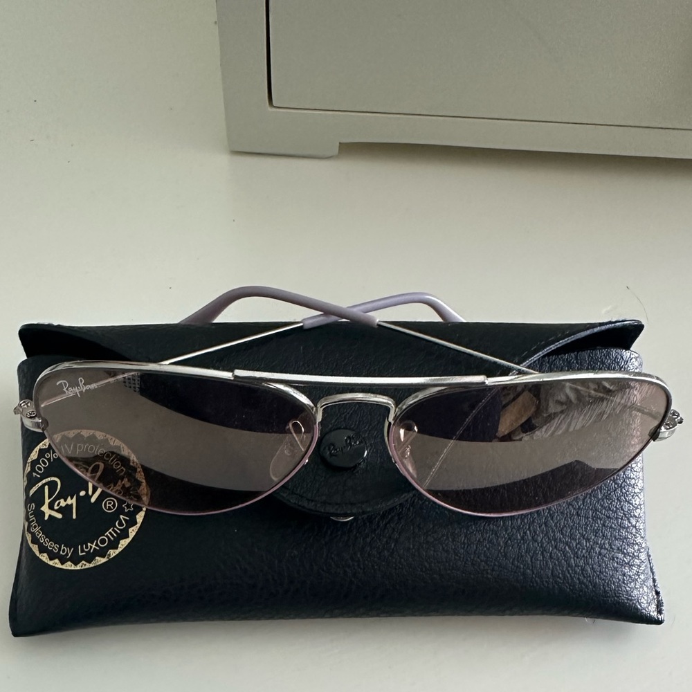 Ray-Ban Silver and Purple Sunglasses with Black Leather Case